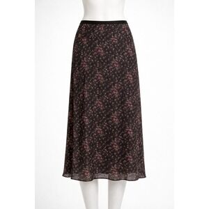 Vintage Kathie Lee Skirt Size 10 Midi Black Floral Whimsigoth Dark Fairy Grunge